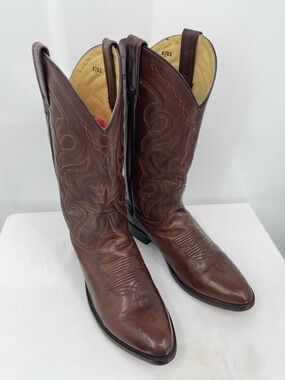 Dan Post Men's Brown Leather Western Boots with Embroidered Shaft SIZE 8.5 W